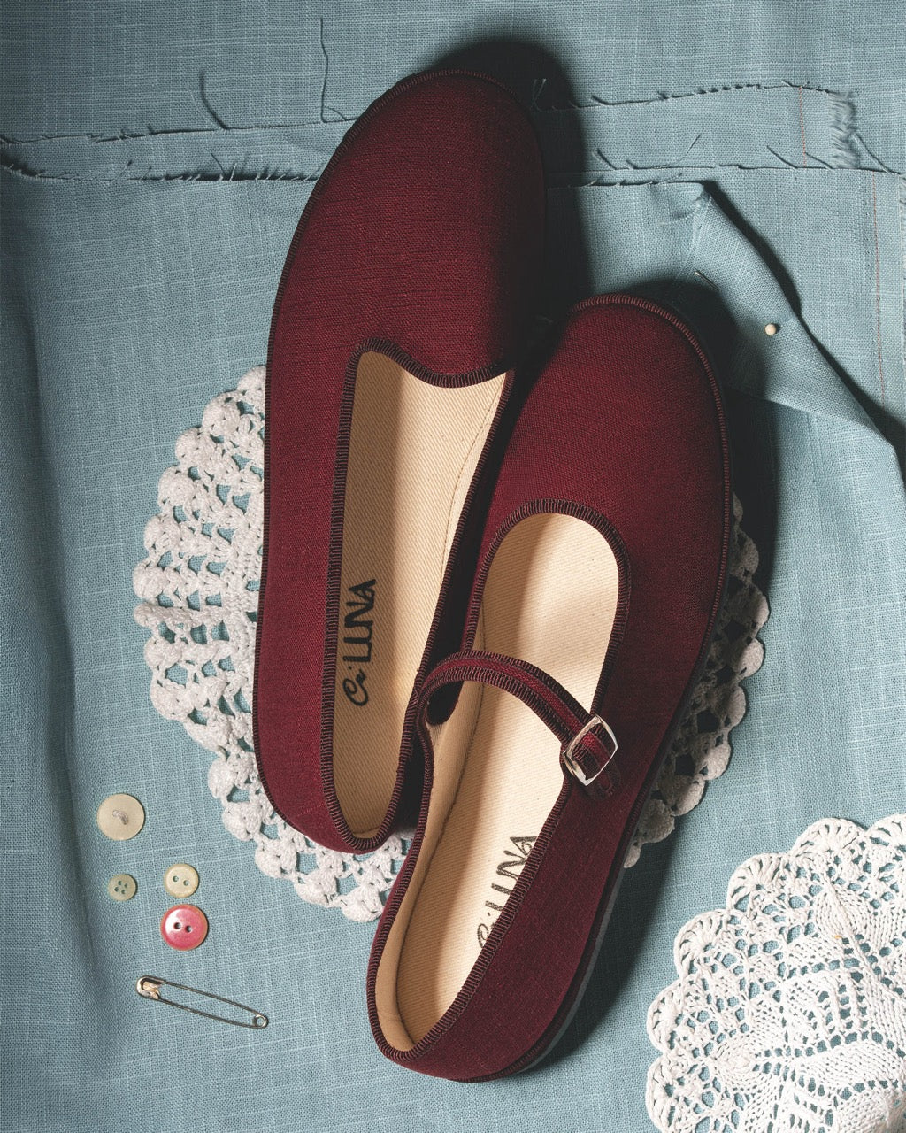 Friulane Mary Jane in lino burgundy