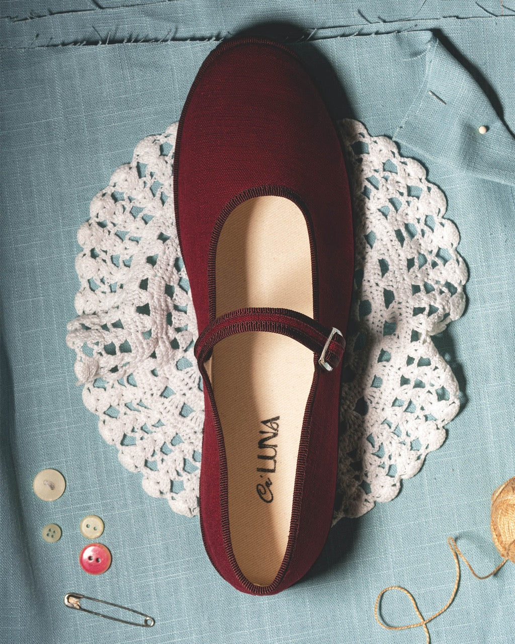 Friulane Mary Jane in lino burgundy